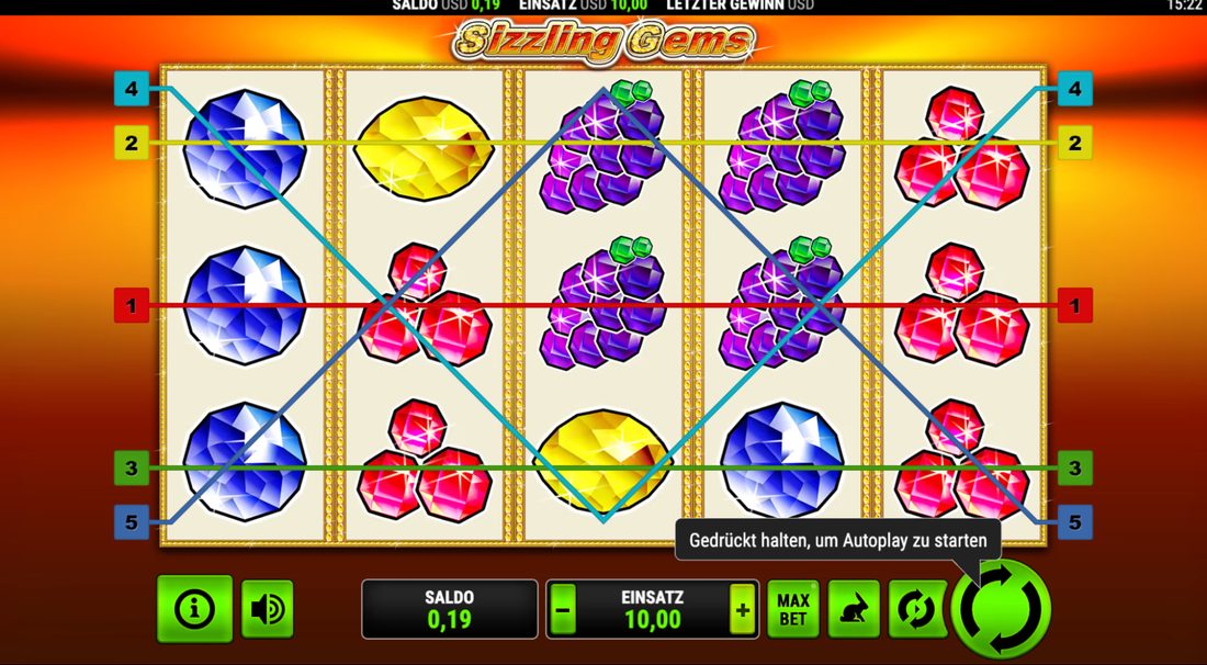 Sizzling Gems Spielansicht – Sizzling Gems Sizzling Hot kostenlos spielen